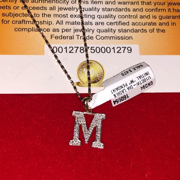 10k solid gold real diamond M initial pendant FREE appraisal best Christmas gift - Picture 5 of 8
